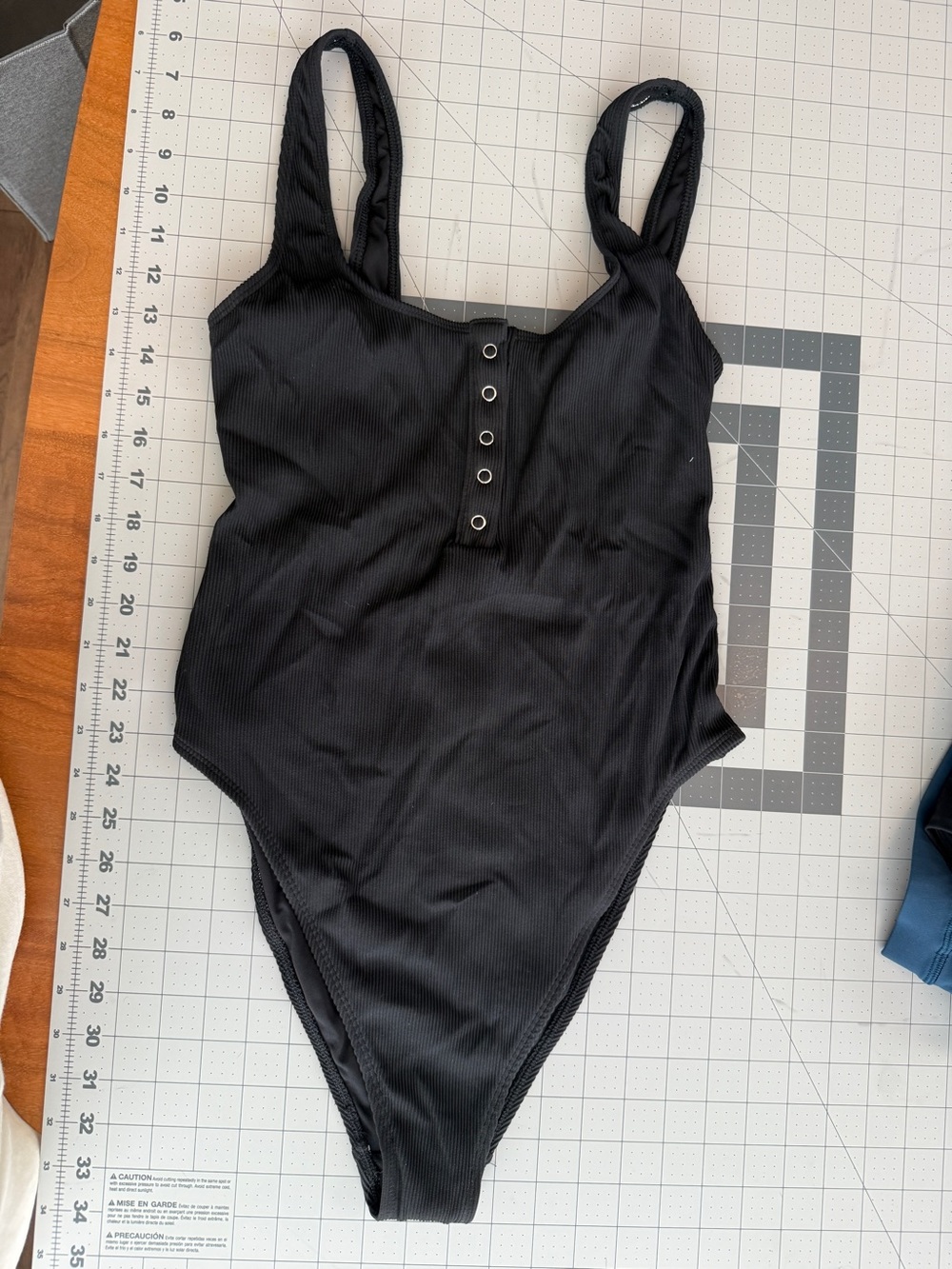 aerie Black Ribbed One-Piece Swimsuit with Snap-Front Detail